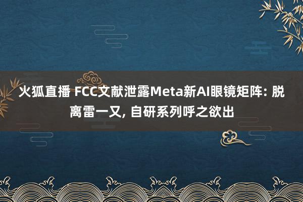 火狐直播 FCC文献泄露Meta新AI眼镜矩阵: 脱离雷一又, 自研系列呼之欲出