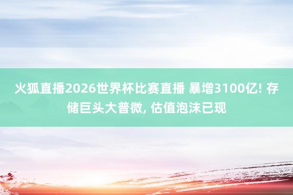 火狐直播2026世界杯比赛直播 暴增3100亿! 存储巨头大普微, 估值泡沫已现
