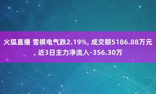 火狐直播 雪祺电气跌2.19%， 成交额5186.88万元， 近3日主力净流入-356.30万