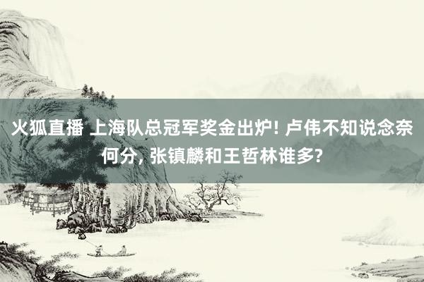 火狐直播 上海队总冠军奖金出炉! 卢伟不知说念奈何分, 张镇麟和王哲林谁多?