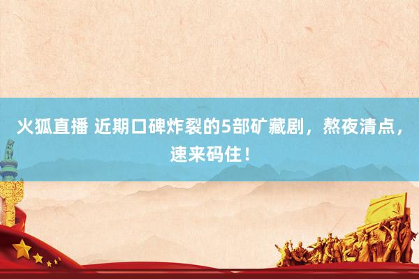 火狐直播 近期口碑炸裂的5部矿藏剧,熬夜清点,速来码住!