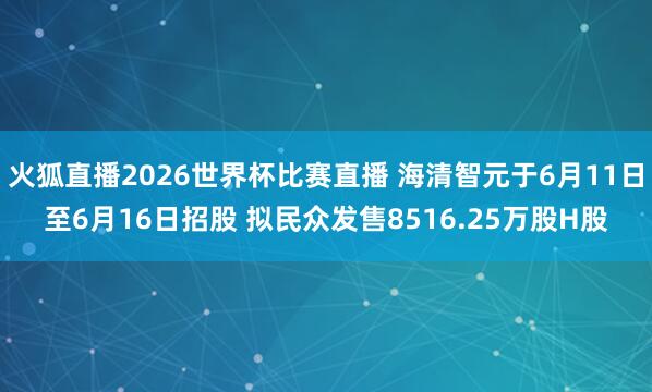 火狐直播2026世界杯比赛直播 海清智元于6月11日至6月16日招股 拟民众发售8516.25万股H股
