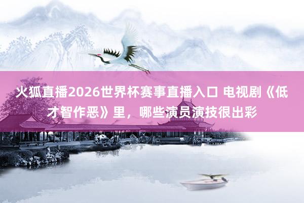 火狐直播2026世界杯赛事直播入口 电视剧《低才智作恶》里，哪些演员演技很出彩