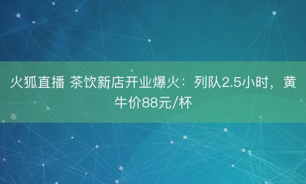 火狐直播 茶饮新店开业爆火:列队2.5小时,黄牛价88元/杯