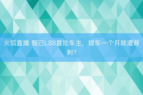 火狐直播 智己LS8首批车主,提车一个月就遭背刺?